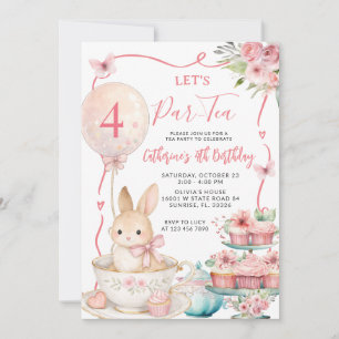 Invitation Anniversaire Fête de Thé Lapin Rose Par
