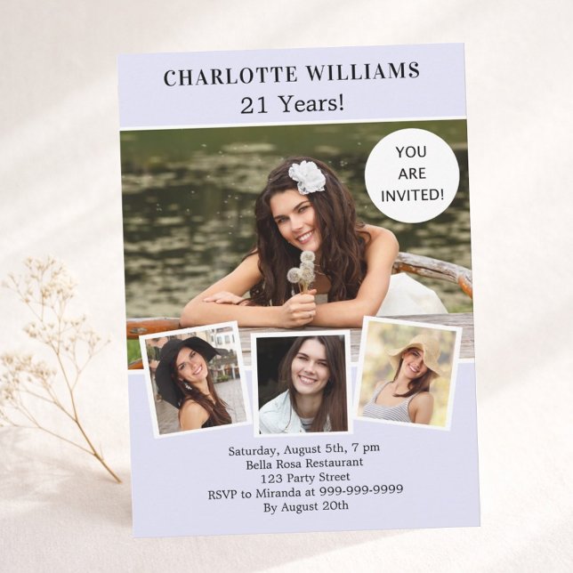 Invitation Anniversaire fête lavande photo collage (Créateur téléchargé)