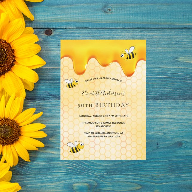 Invitation Anniversaire fêter abeilles miel nid d'abeille (Créateur téléchargé)