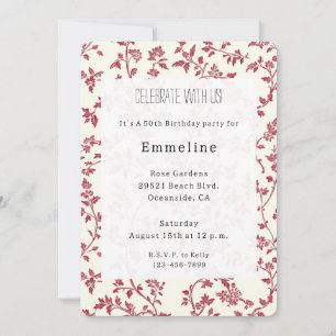 Invitation Anniversaire Feuilles Rouges Crème Romantique