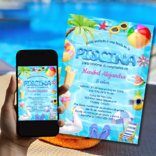Invitation Anniversaire Fille avec Piscine de Jeux Espagnole
