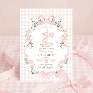 Invitation Anniversaire Fille Ballon Oie Rose à Carreaux Un