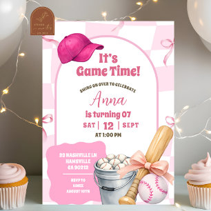 Invitation Anniversaire Fille Baseball Ruban Rétro