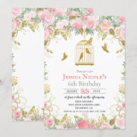 Invitation anniversaire Fille - Cage à oiseaux flo