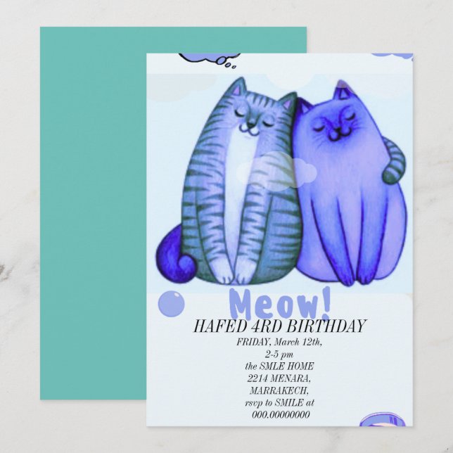 Invitation anniversaire fille chat filles chats chatte chatte (Devant / Derrière)