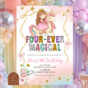 Invitation Anniversaire Fille et Licorne Paillettes Pastel Ar