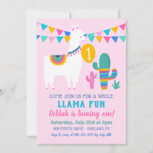 Invitation Anniversaire Fille Fun Cactus Rose Tout Llama