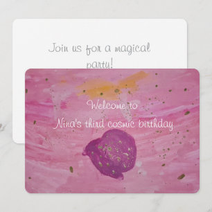 Invitation Anniversaire Fille Galaxie Cosmique Aquarelle Rose