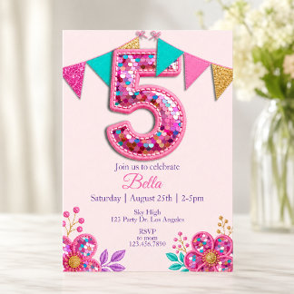 Invitation Anniversaire Fille Numéro 5 Paillettes