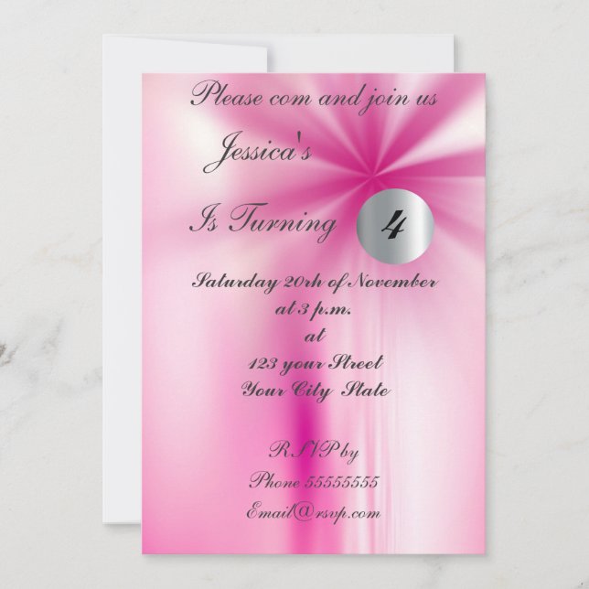Invitation anniversaire fille rose (Devant)
