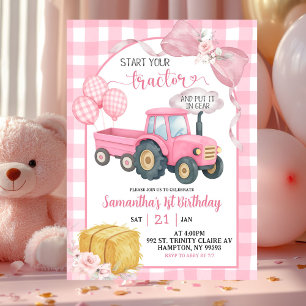 Invitation Anniversaire Fille Thème Ferme Tracteur Rose Démar