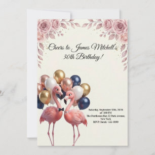 Invitation Anniversaire flamant rose de luxe 