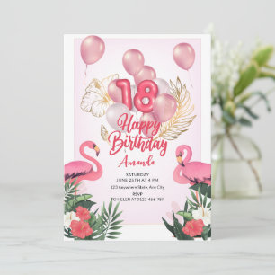 Invitation Anniversaire Flamant Tropical 18e Anniversaire Été