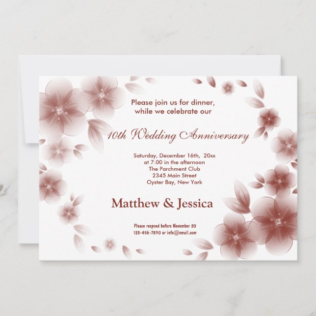 Invitation Anniversaire Fleur de Cerisier Rouge Indien (Devant)