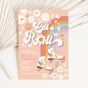 Invitation Anniversaire Fleur de Daisy Rétro Groovy en Roller