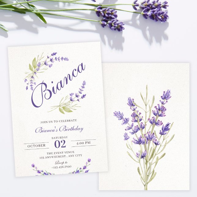 Invitation Anniversaire fleuri violet Lavande (Créateur téléchargé)