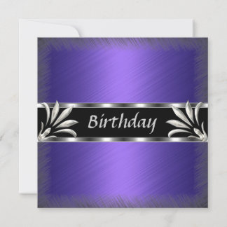 Invitation Anniversaire Fleurie Violet Argent