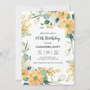 Invitation Anniversaire Floral Chic Orange Anémonique