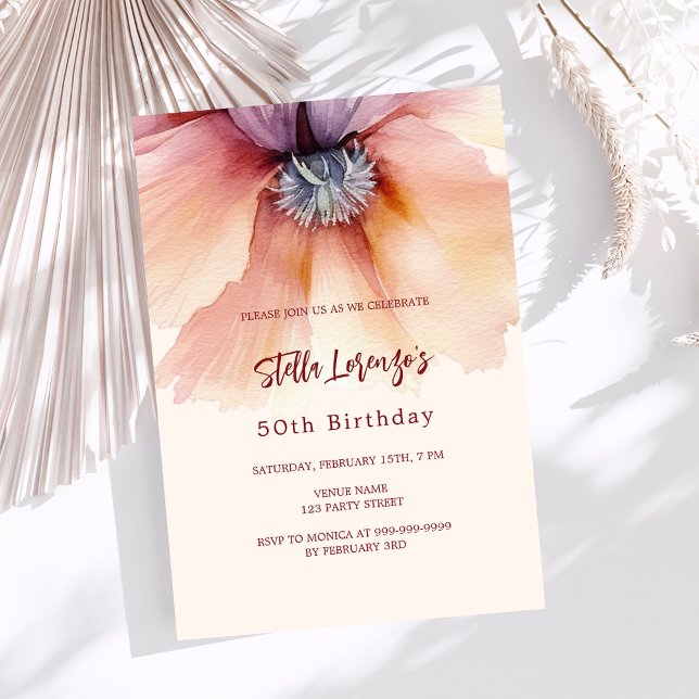 Invitation Anniversaire floral de couleur aquacole (Créateur téléchargé)