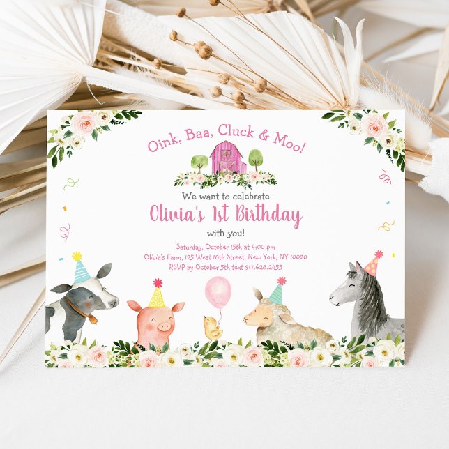 Invitation Anniversaire Floral De Ferme Rose Rustique (Créateur téléchargé)