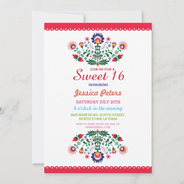 Invitation Anniversaire floral de Mexicain de fiesta de (Devant)