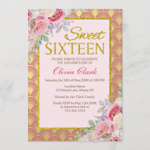 Invitation Anniversaire floral de sweet sixteen de rose de