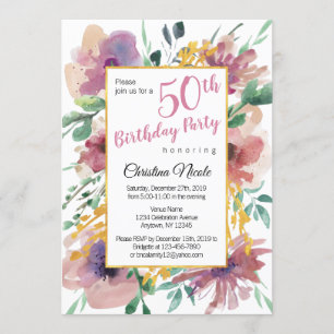 Invitation Anniversaire floral d'Elégante aquarelle