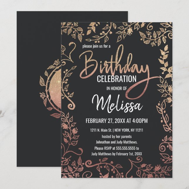 Invitation Anniversaire floral d'Ombre de parties (Devant / Derrière)