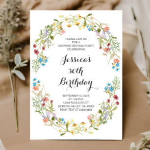 Invitation Anniversaire Floral Fleur sauvage Adulte N'Importe