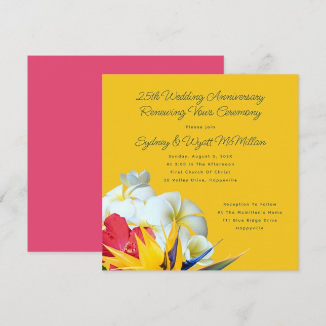 Invitation Anniversaire floral hawaïen tropical Vows Invitati (Devant / Derrière)