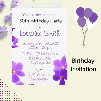 Invitation Anniversaire floral pourpre