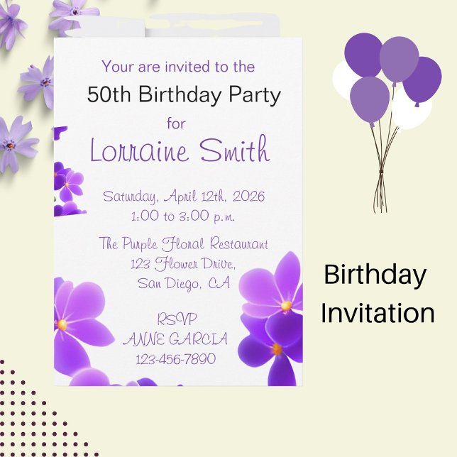 Invitation Anniversaire floral pourpre (Créateur téléchargé)
