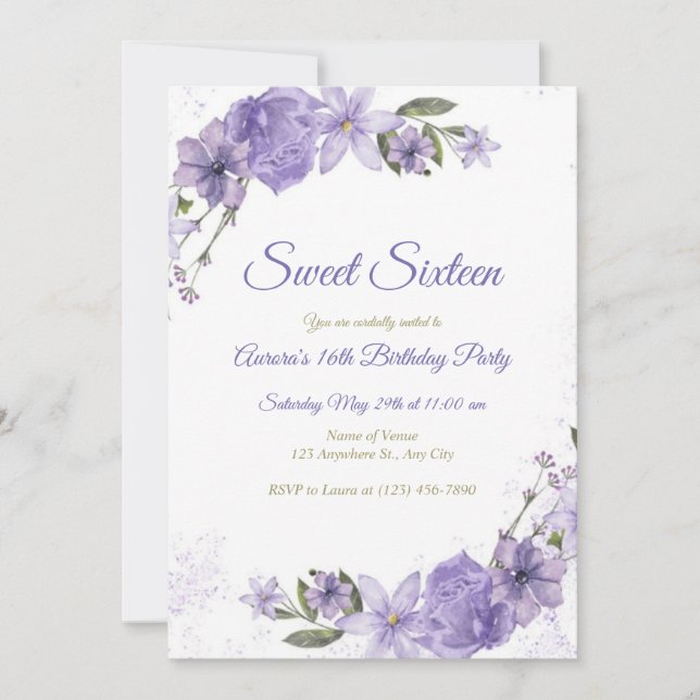 Invitation Anniversaire floral pourpre (Devant)