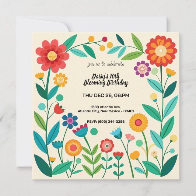 Invitation Anniversaire florissant (Devant)
