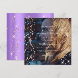 Invitation Anniversaire Foto Purple Confetti Spark