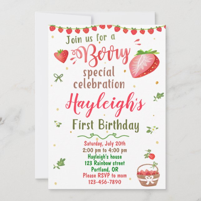 Invitation anniversaire fraise Berry Soirée douce (Devant)