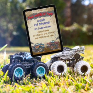 Invitation Anniversaire Fun Monster Truck à quatre roues 