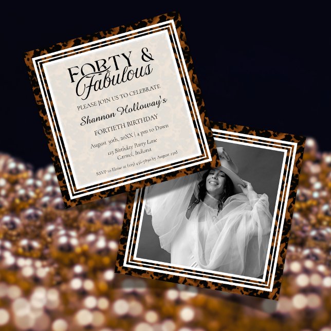 Invitation Anniversaire Fun Tortoise Shell Quarante et Fantas (This Fun Tortoise Shell Birthday Forty and Fabulous birthday photo invite is fun for all!)