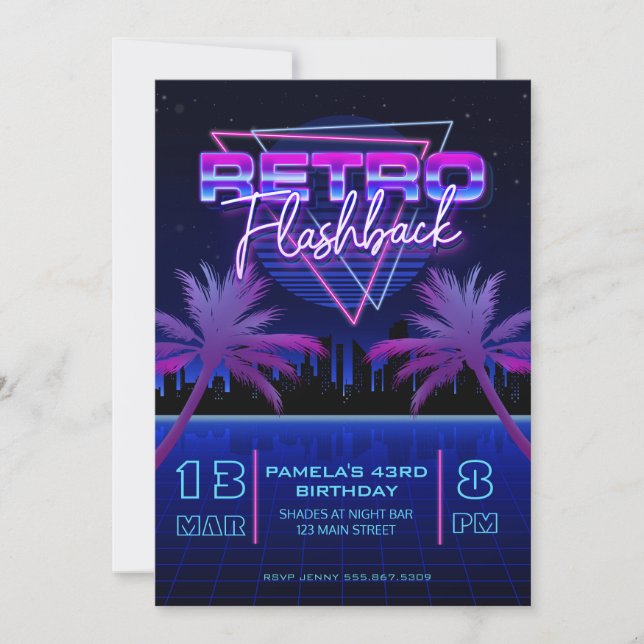 Invitation Anniversaire futuriste des années 80 (Devant)