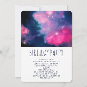 Invitation Anniversaire Galaxie Rose & Bleue & Étoiles Abstra