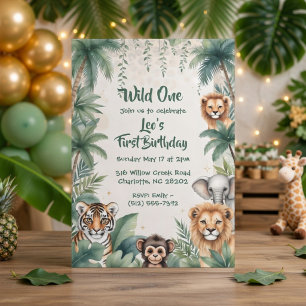 Invitation Anniversaire Garçon 1 an Safari Animaux Jungle Wil
