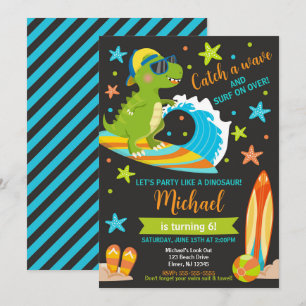 Invitation Anniversaire Garçon Dinosaur T-Rex Fête de plage d