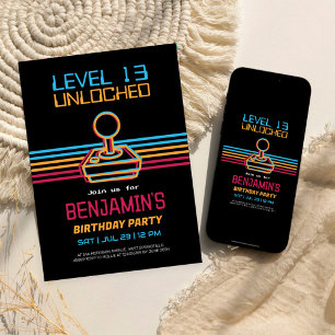 Invitation Anniversaire Garçon Joueur de Jeux Vidéo Rétro