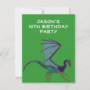 Invitation Anniversaire Garçons Dragon Perlé Vert