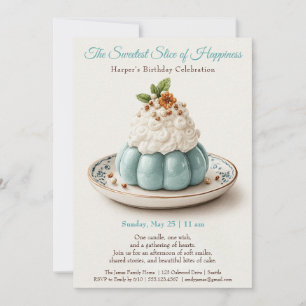 Invitation anniversaire gâteau aquarelle bleue élé