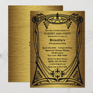Invitation Anniversaire, Gatsby style, or noir, monogramme