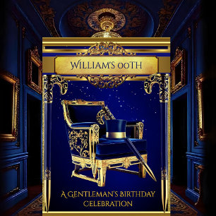 Invitation Anniversaire Gentlemen Art Déco Élégant Or Marine