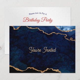 Invitation Anniversaire Geode Bleu Doré