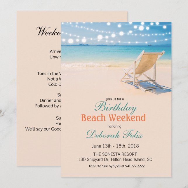Invitation Anniversaire Getaway String Lights Beach Invitatio (Devant / Derrière)