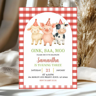 Invitation anniversaire gingham fête à la ferme